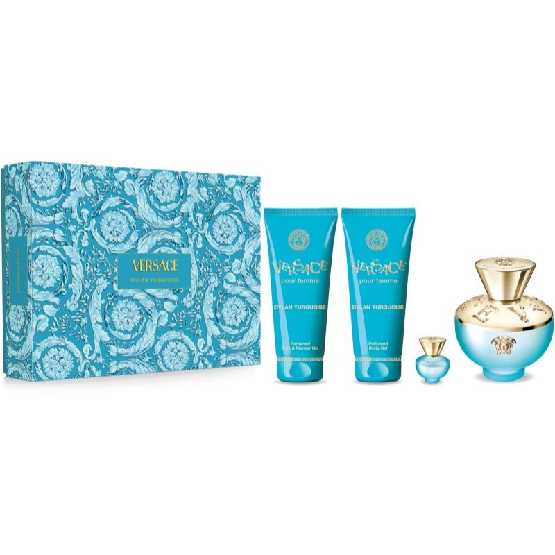 Set Versace Dylan Turquoise EDT 100Ml + Bl 100Ml+Sg 100Ml+ EDT 5Ml