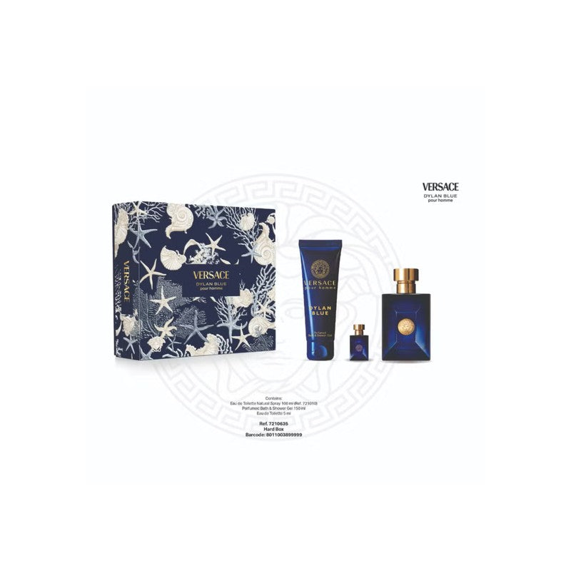 Set Versace Dylan Blue Pour HommeEDT 100 Ml + Tube Perfumed Bath And Shower Gel 150 Ml + Travel Spra