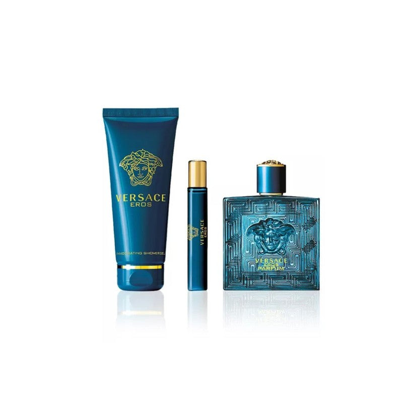 Set Versace Eros Pour Homme EDT 100 Ml + Tube Perfumed Bath And Shower Gel 150 Ml + Travel Spray EDT 10 Ml