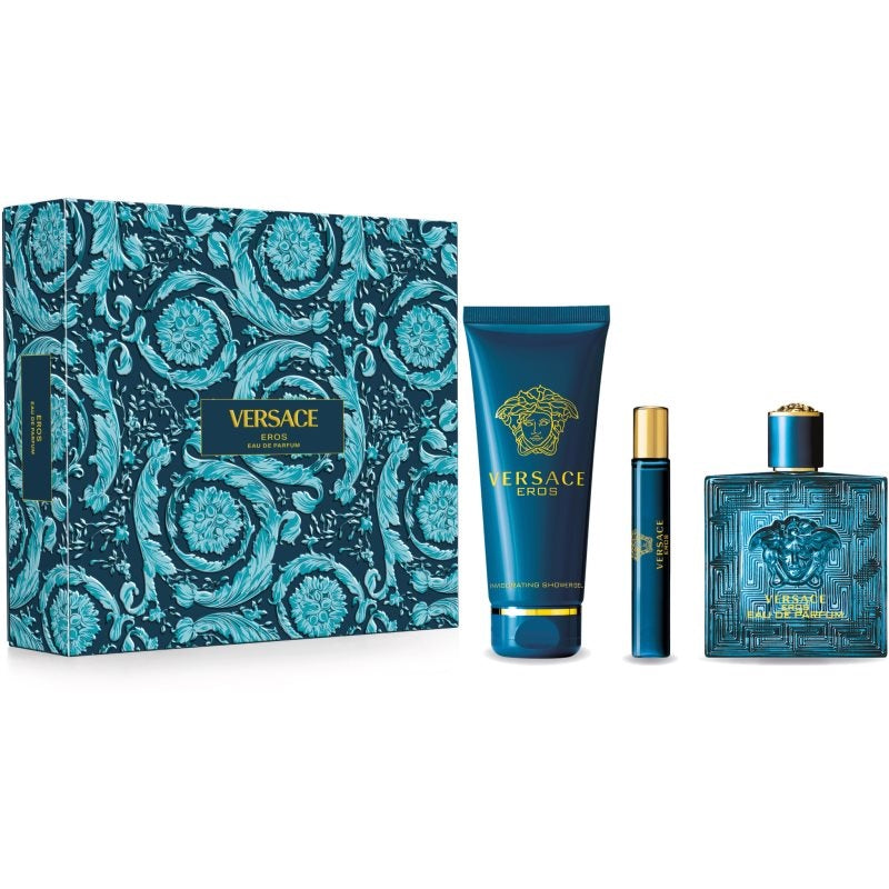 Versace Eros Pour Homme EDP EDP 100 Ml + Tube Perfumed Bath And Shower Gel 150 Ml + Travel Spray EDP