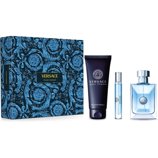 Set Versace Pour Homme EDT 100 Ml + Tube Hair And Body Shampoo 150 Ml + Travel Spray EDT 10 Ml