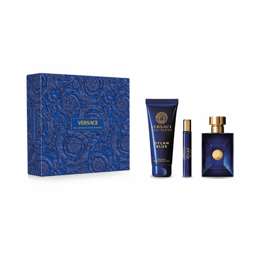 Set Versace Dylan Blue Pour HommeEDT 100 Ml + Tube Perfumed Bath And Shower Gel 150 Ml + Travel Spra