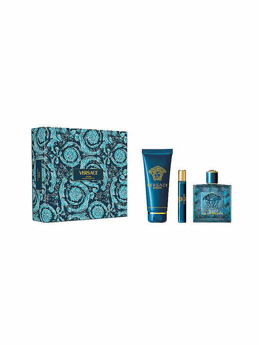 Set Versace Eros Pour Homme EDT 100 Ml + Tube Perfumed Bath And Shower Gel 150 Ml + Travel Spray EDT 10 Ml